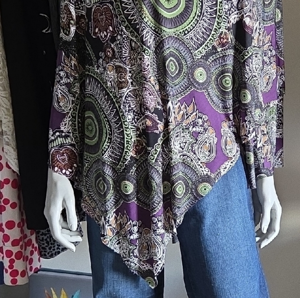 Convertible Silky Stretchy Top Halter Dress Shawl In Purple And Green Paisley